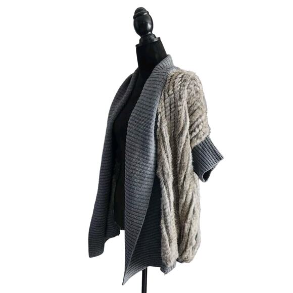 HAUTE HIPPIE Gray Rabbit Fur Wool Open Front Sweater Cardigan XS/S Pre-owned - Picture 3 of 9